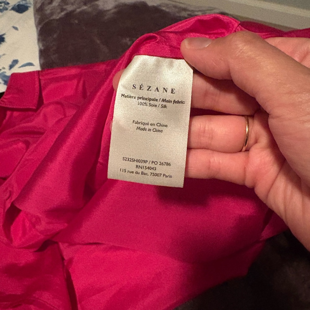 Sezane Maxence Hot Pink Silk Shirt - Picture 5 of 5